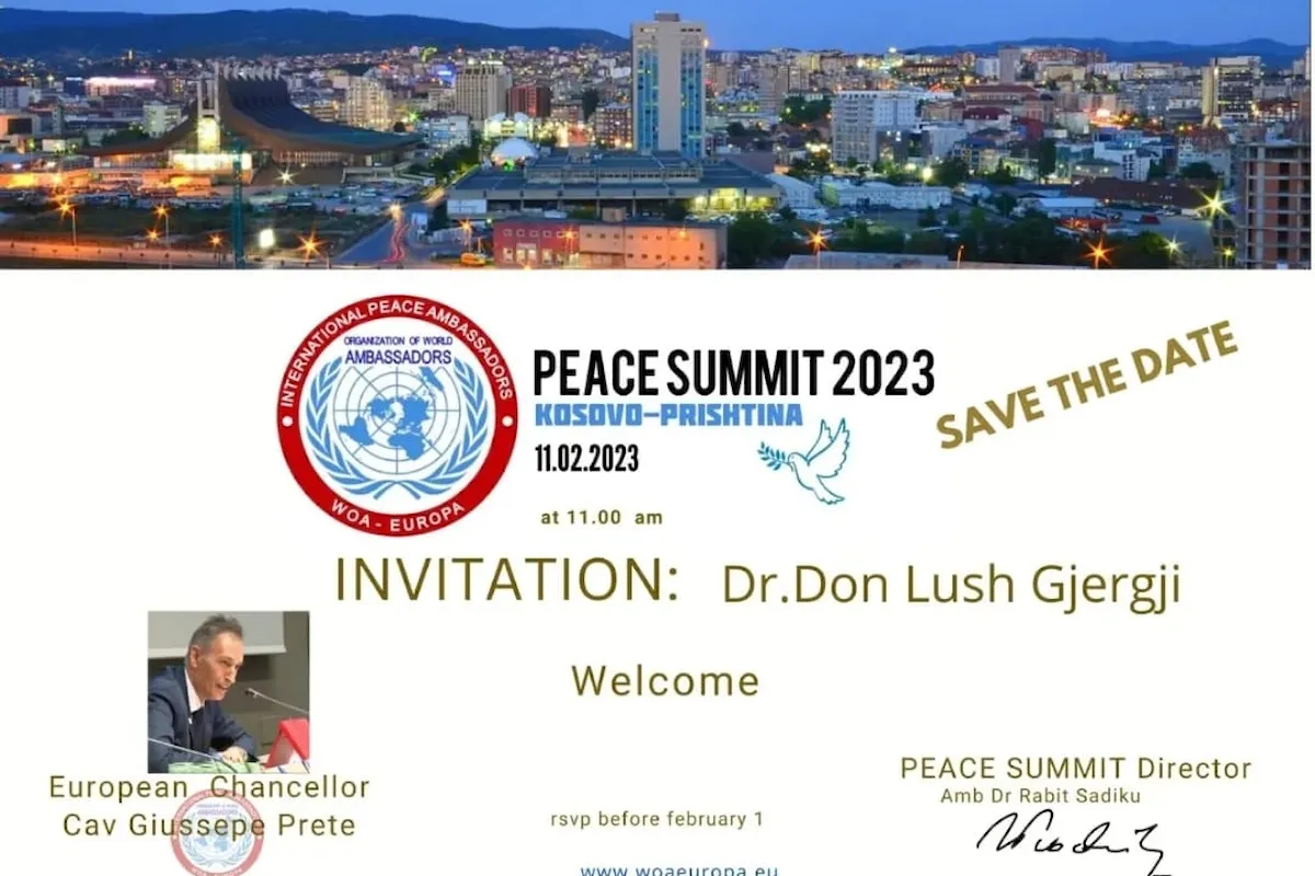 Il Canceliere Europeo della World Organization of Ambassadors (WOA), Giuseppe Prete, sarà presente al Summit di Pace di Pristina previsto per il prossimo 11 febbraio