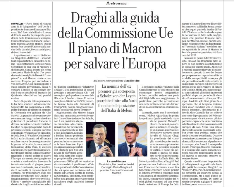 Il piano di Macron per salvare l’Europa: Ursula Von Der Leyen alla Nato e Mario Draghi alla Commissione Europea.